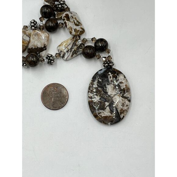 Artisan made Sterling Agate Browns, Cream, Tans, Crystal Bronzite  
necklace - Picture 11 of 11